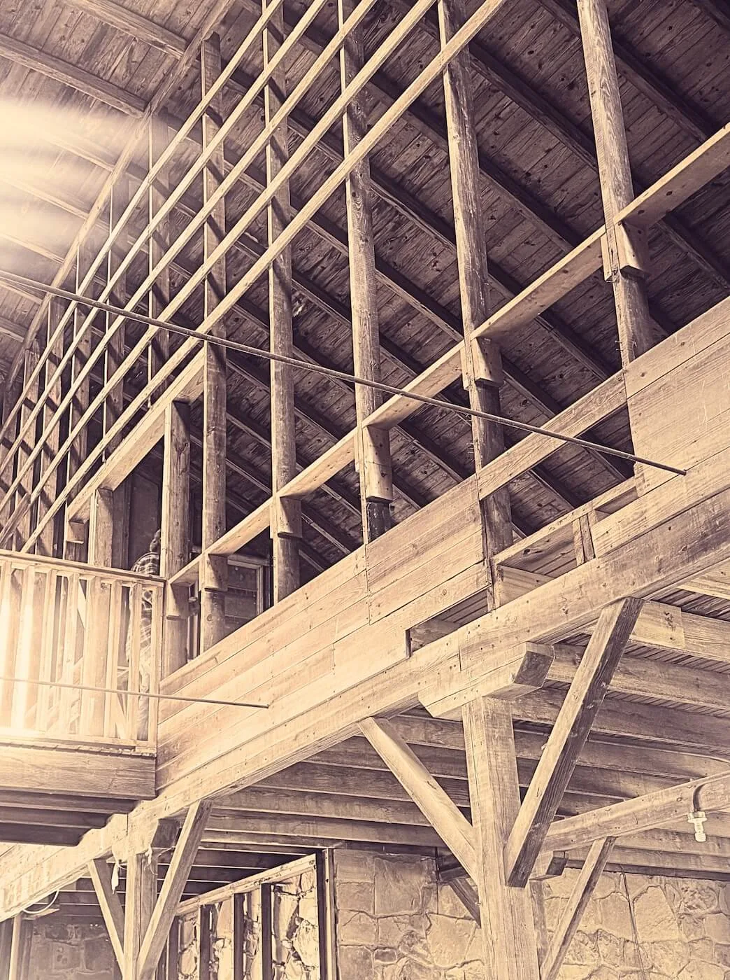 Timber framing under construction on the campus